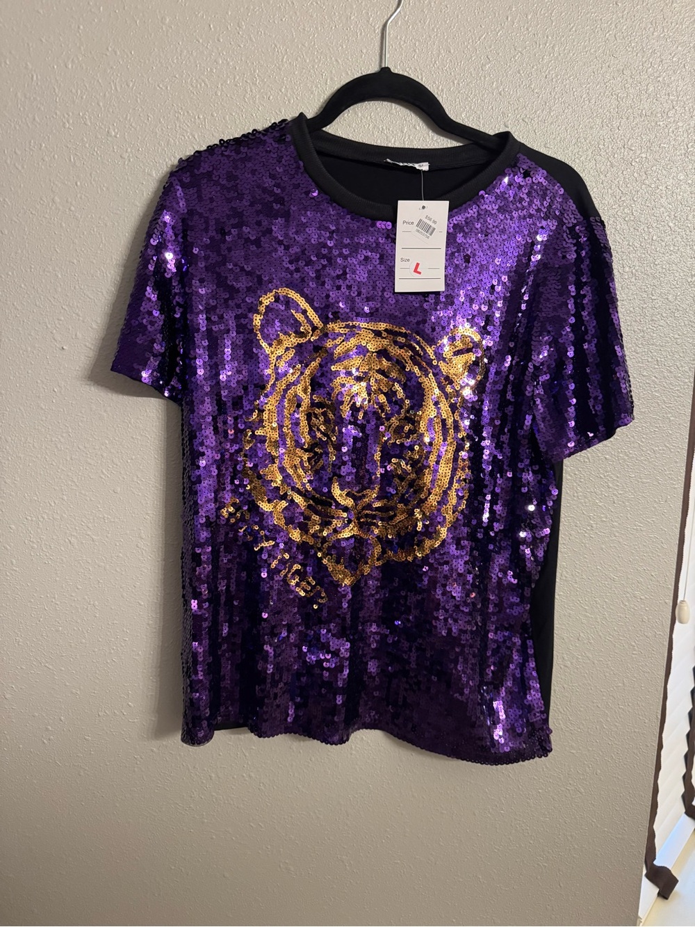 Ladies Purple Sequin Tiger Graphic Tee